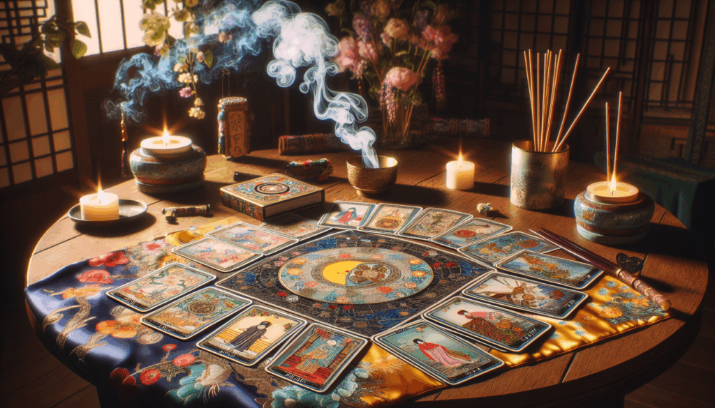 A tarot card reading setup